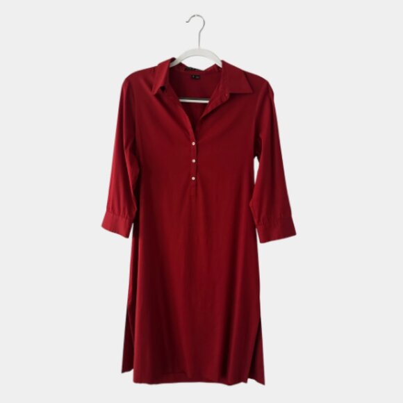 Theory Red Button Front Shirt Dress — Size M, Classic Minimalist Style - Picture 1 of 7